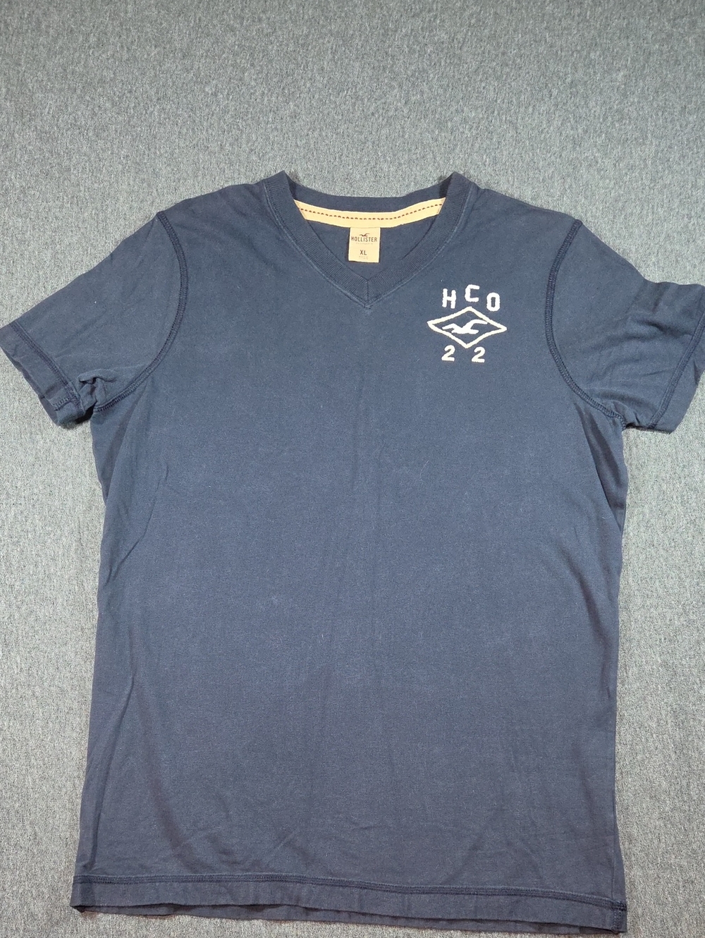 Hollister Navy Short Sleeve V-Neck Tee with White Logo